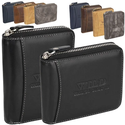 WILD THINGS ONLY RFID Leder Geldbörse Herren Brieftasche mit Reißverschluss Hochformat Schwarz