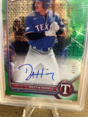 2022 Bowman Chrome Mega Box Green Mojo /99 Autograph BCMA-DH Dustin Harris PSA 9 - Picture 3 of 3