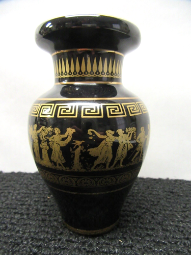 Vtg Black & 24K Gold Greek Vase/Urn 5 1/4" Tall Classical Replica  See Pics!! - Picture 5 of 12