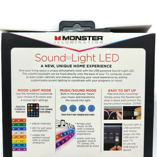 Monster Illumination Sound to Light LED RGB Lighting 65 Inches New Free Shipping - Picture 3 of 4