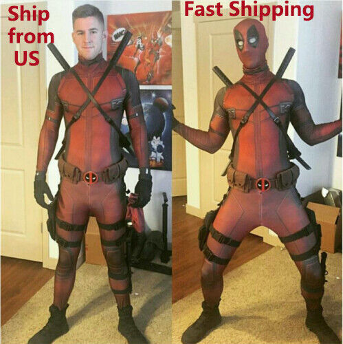 Deadpool Cosplay Costume Adult Kid Jumpsuit Halloween Marvel Zentai Bodysuits - Picture 1 of 15