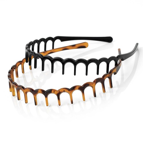 TOOTHED ZIG ZAG ALICE BAND HEADBAND HAIR BAND TWIN SET BLACK AND BROWN SPORTS