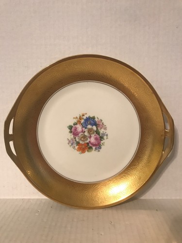 VINTAGE PA ARZBERG BAVARIA GOLD ENCRUSTED FLORAL CUT OUT HANDLED DEEP PLATE 10" - Picture 2 of 8
