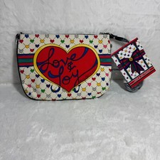 Brighton Love & Joy Canvas and Leather Crossbody Purse Zip Top Closure Bag NWT