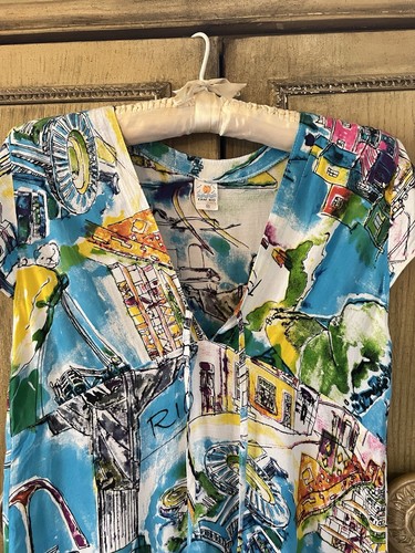 Farm Rio Women's Multicolored Short sleeve Rio housing Printed Mini Dress SZ M - Picture 3 of 7
