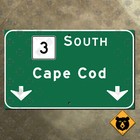 Massachusetts Cape Cod highway 3 south road sign 1990s marker guide 15x9