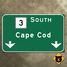 Massachusetts Cape Cod highway 3 south road sign 1990s marker guide 15x9