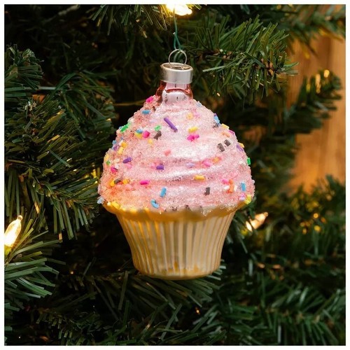 Rosa Streusel Cupcake Weihnachtsschmuck 3,82" - Bild 1 von 2