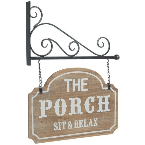 The Porch Sit & Relax Wood Look Wall Decor with Black Metal Hanger Double Sided - Picture 4 of 4