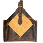 Handcrafted Schrader Leather Wine Tote Carrier With Buckle Strap & Cork Accent