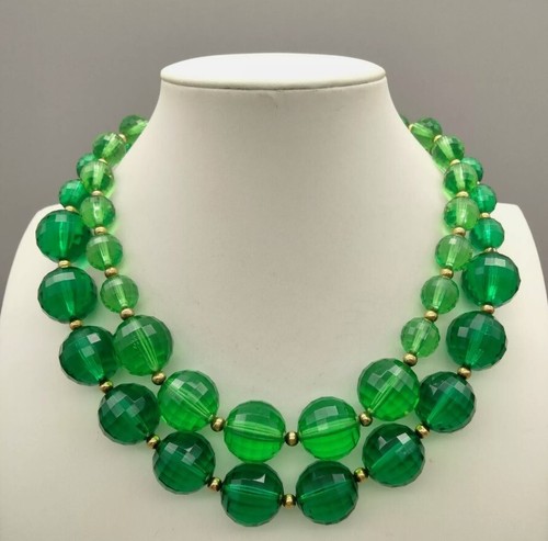 Collar Vintage Verde Facetado Lucita Declaración Mediados de Siglo Boho Chic Bohemio - Imagen 2 de 7