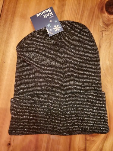 Damen Schwarz & Silber Glitzer Strick Bündchen Beanie Wintermütze W) Fleecefutter - Bild 1 von 5