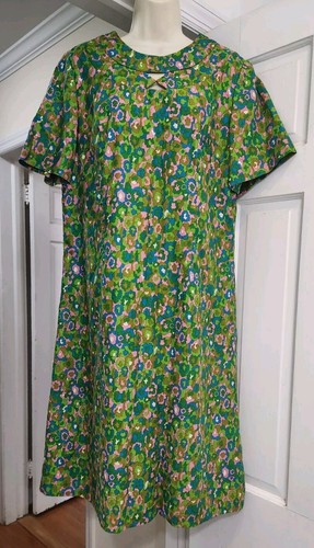 Vintage 50s 60s Neusteters Mod Floral Shift Dress Jacket Pink Green 2 Piece L XL - Picture 2 of 24