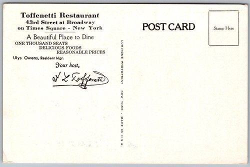 Vintage New York City NY Toffenetti Restaurant Manhattan Times Square Postkarte - Bild 2 von 2
