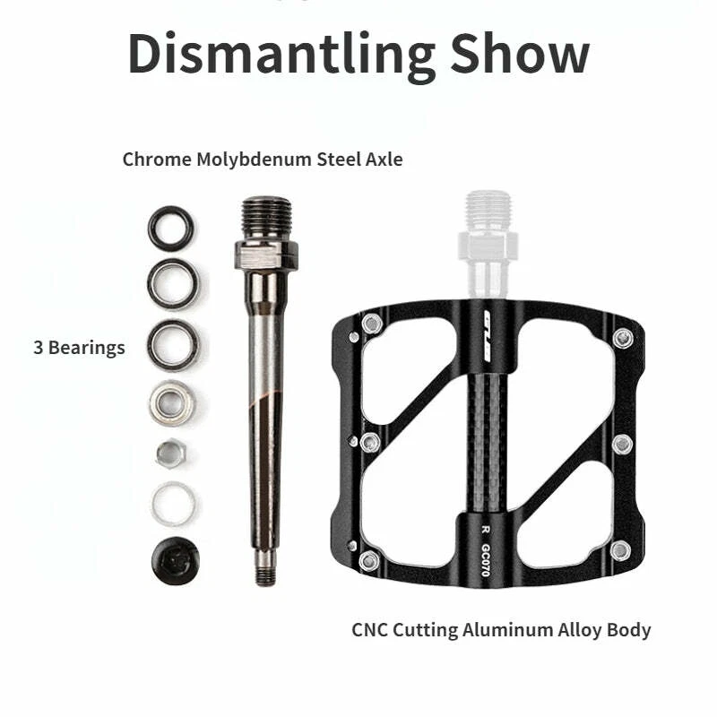 Pedales de bicicleta de fibra de carbono de 3 rodamientos MTB pedales de bicicleta de carretera plataforma plana de 9/16" Foto 2 de 4