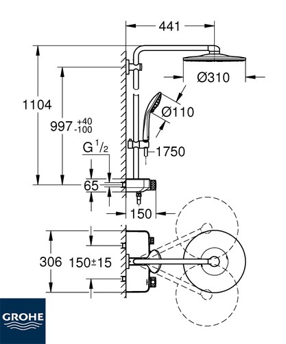 Grohe Euphoria SmartControl Duschsystem Thermostat Regendusche 310 Duo 26507000 - Bild 12 von 12