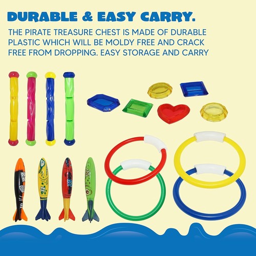 18Pcs Diving Pool Toys for Kids, Includes Rings, Sticks, Treasures, Storage Bag - Picture 4 of 9