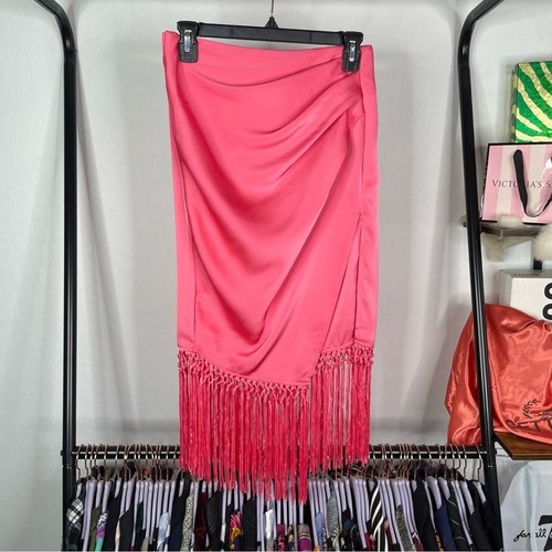 Rachel Zoe Los Angeles New York Pink Satin Asymmetrical Fringe Skirt - Picture 1 of 6