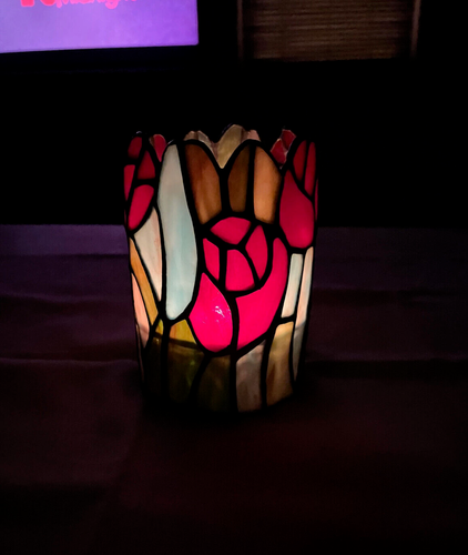 Exquisite MEYDA Vintage 90s Tiffany STYLE Tulips Glass Tealight Votive Holder - Picture 5 of 7