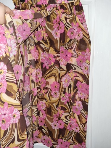 Womens Yours Clothing Brown Pink Floral Sheer Long Beach Skirt Size 22-24 Slits - Picture 7 of 13
