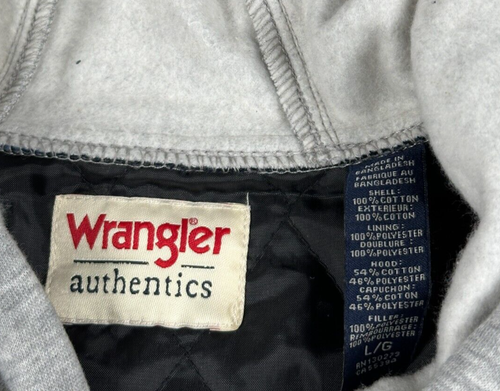 Wrangler Jacket Mens Large Blue Plaid Flannel Shacket Hooded Quilted Shirt - Picture 5 of 9