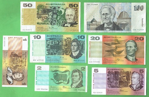 #C2. #2. AUSTRALIAN TYPE SET PAPER BANKNOTES $1, $2, $5, $10, $20, $50 ...