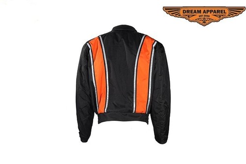 Chaqueta textil clara negra para hombre motocicleta con diseño a rayas naranjas y bolsillos - Imagen 4 de 6
