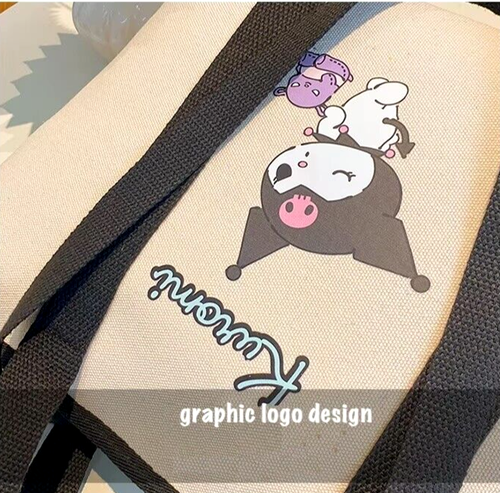 Sanrio Kuromi Large Logo Tote Bag Genuine Classic Daily Black Trim Shoulder Bag - Picture 6 of 24