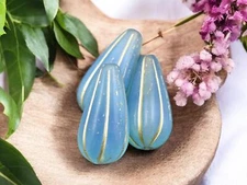 22x11mm Gold Washed Blue Aqua Opaline Czech Glass Melon Drop Beads 6 Beads