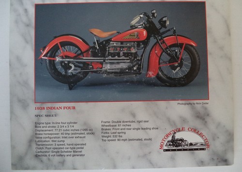 1938 INDIAN FOUR SPECS MOTORCYCLE COLLECTORS POSTER SERIES - Picture 2 of 3