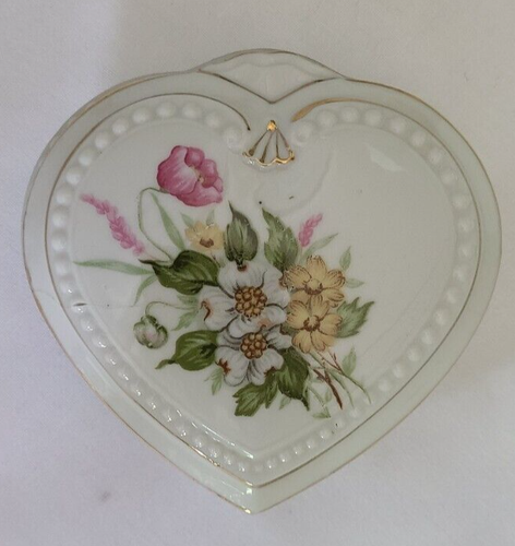 Japanese Hand Painted Heart Shaped Floral Trinket Dish Box - Picture 13 of 13