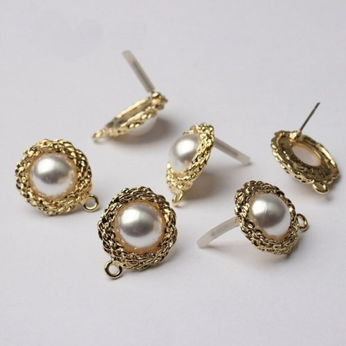 6pcs Round Pearl Stud Earrings,Alloy Resin Pearl Earring With Loop - Picture 1 of 2