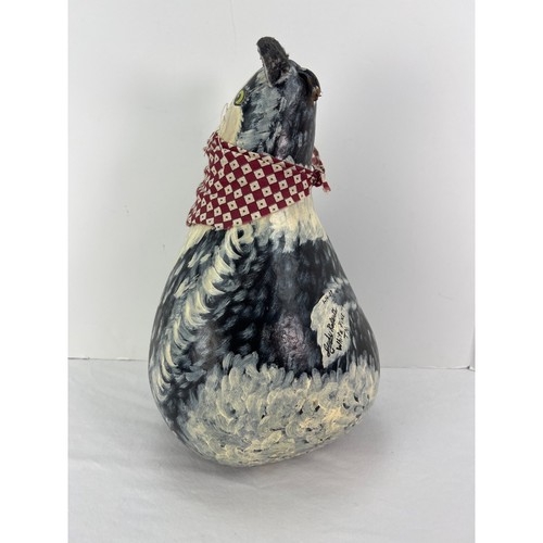 Hand Painted Kitty Cat Gourd 15" Tall Folk Art White Pine Tennessee - Picture 8 of 9