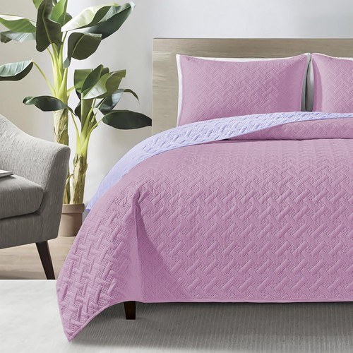 3 Piece Quilted Bedspread Throw Single Double King Size Embossed Bedding Bed Set - Picture 39 of 108
