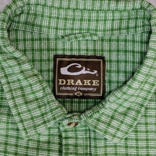 Drake Waterfowl Systems Flannel Shirt Men Green Plaid Roll Tab Button Up Outdoor - Bild 4 von 10