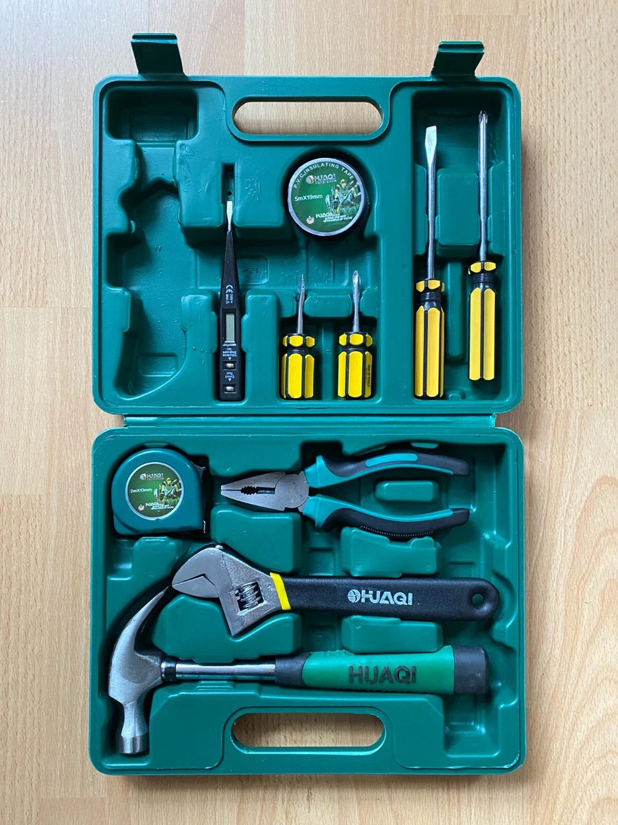 11PC BEGINNERS HOUSEHOLD OFFICE DIY MAINTENANCE REPAIR HAND TOOL KIT WITH CASE