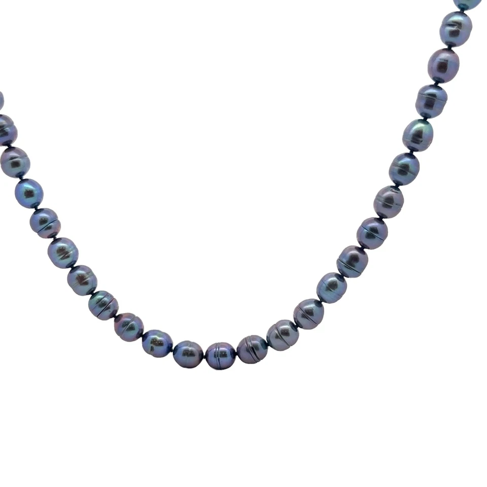 Collana Di Perle A Anello Di Piuma Di Pavone Colorate In Argento Sterling 7-8mm - Immagine 3 di 4