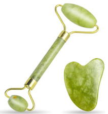 Jade Roller  Gua Sha Set  Face Neck Massage Tool  Natural Stone Skincare
