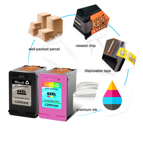 Cartuccia di inchiostro 62XL 62 XL nero e colore per HP ENVY 5540 5542 5545 5548 5640 5660 - Foto 2 di 8