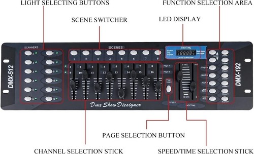 DMX 512 LUCI CONTROLLO MIXER CONTROLLER LUCI DISCO EFFETTO CONSOLE DJ DISCO192 - Afbeelding 2 van 9