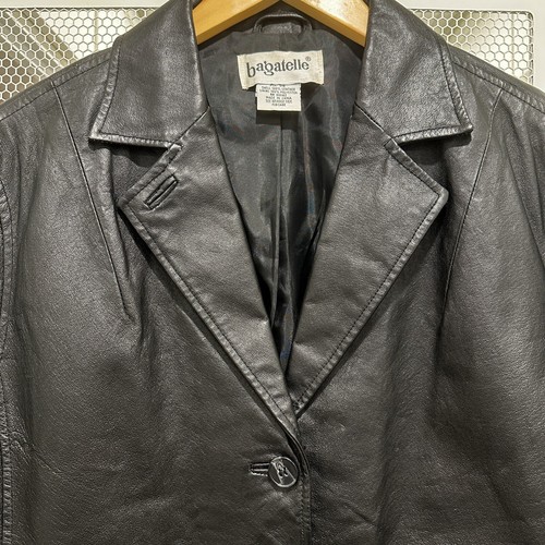 Giacca corta vintage Bagatelle pelle nera biker strega blazer ritagliato - Foto 5 di 14