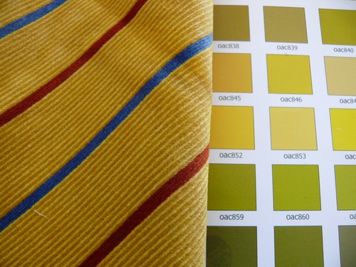 By Yard Lee Jofa Figaro Velvet Red and Blue Stripe On Gold Silky Heavy - Picture 9 of 11