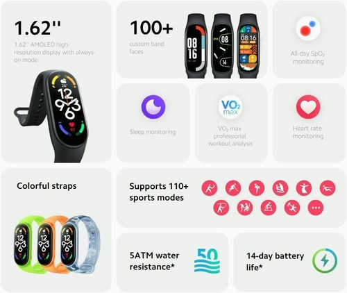 Xiaomi Mi Smart Band 7 Fitness Activity Tracker Black - Zdjęcie 6 z 8