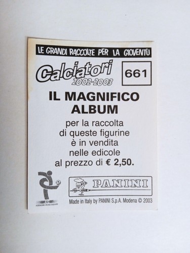 FIGURINA CALCIATORI PANINI 2002/03 SQUADRA MARTINA n 661 CON VELINA - Imagen 2 de 2