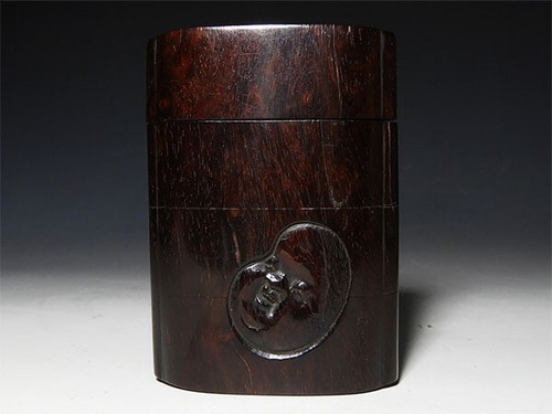 Zigarettenetui Sagemono Meiji japanisch antikes Holz geschnitzt Dämon & Otafuku - Bild 4 von 9