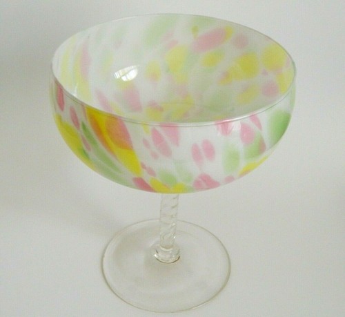 Huge Vintage Candy Dish Art Hand blown Fused Glass on Swirled Pedestal 10"H - Picture 5 of 12