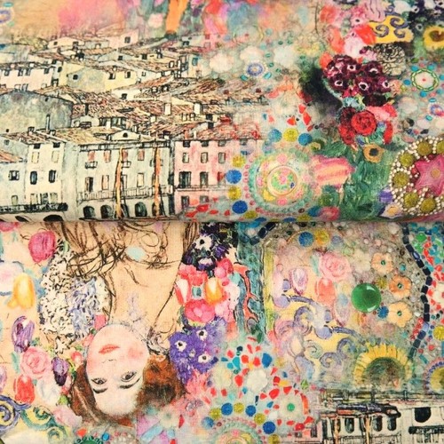 Jersey Gustav Klimt Jugendstil Blumen Stadt Dame Stenzo 50 x 150cm Nähen Stoff ♕ - Bild 8 von 17