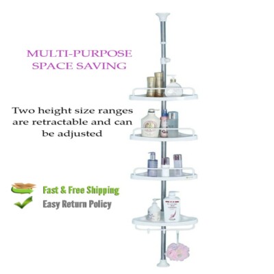 4 Tier Corner Bathroom Shelf Chrome Shower Caddy Pole Storage Rack Tower Organiz