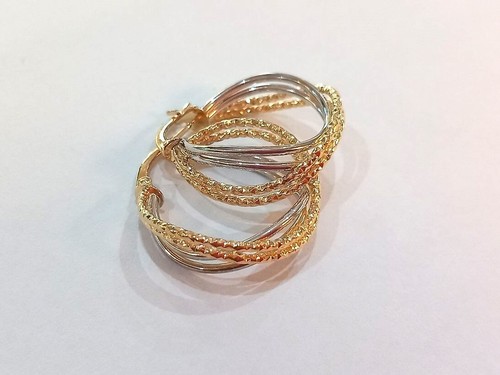 Orecchini anella fantasia donna/ragazza oro giallo e bianco 18 kt 750 % - Foto 2 di 4