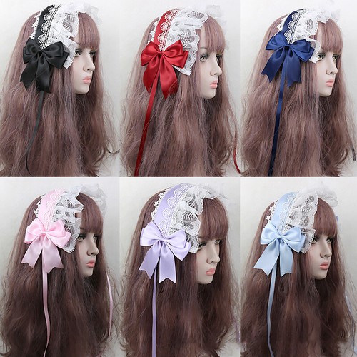 Donna Carino Lolita Fascia Nastro Pizzo Fascia Fiocco Cosplay Festa Fascia Capelli Copricapo - Foto 4 di 33